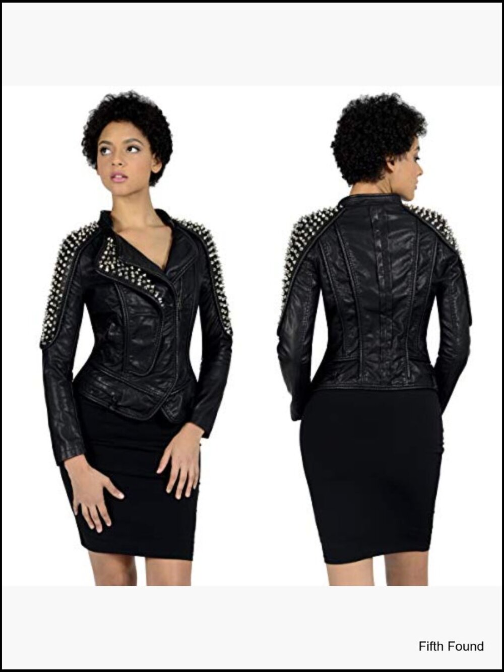 Faux Leather Biker Jacket with Rivets Slim Fit Streetwear Coat - Picture 6 of 6